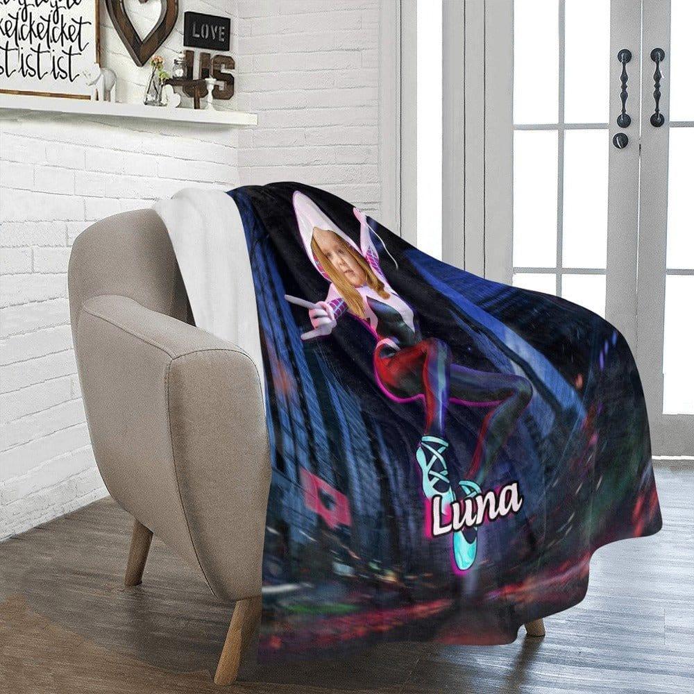 Blankets Personalized Superhero Spidey Girl Blanket | Custom Face & Name Girl Ghost Gwen Spidey Blanket