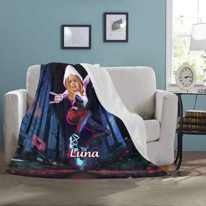 Blankets Personalized Superhero Spidey Girl Blanket | Custom Face & Name Girl Ghost Gwen Spidey Blanket