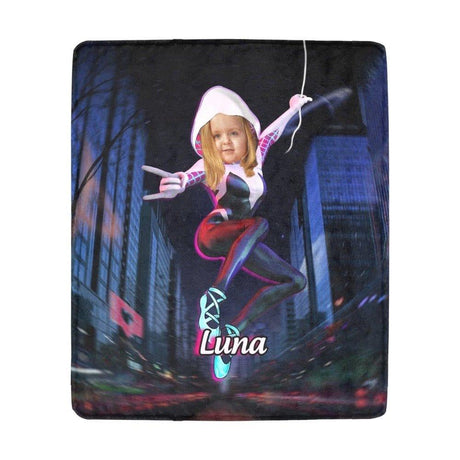 Blankets Personalized Superhero Spidey Girl Blanket | Custom Girl Ghost Gwen Spidey Blanket