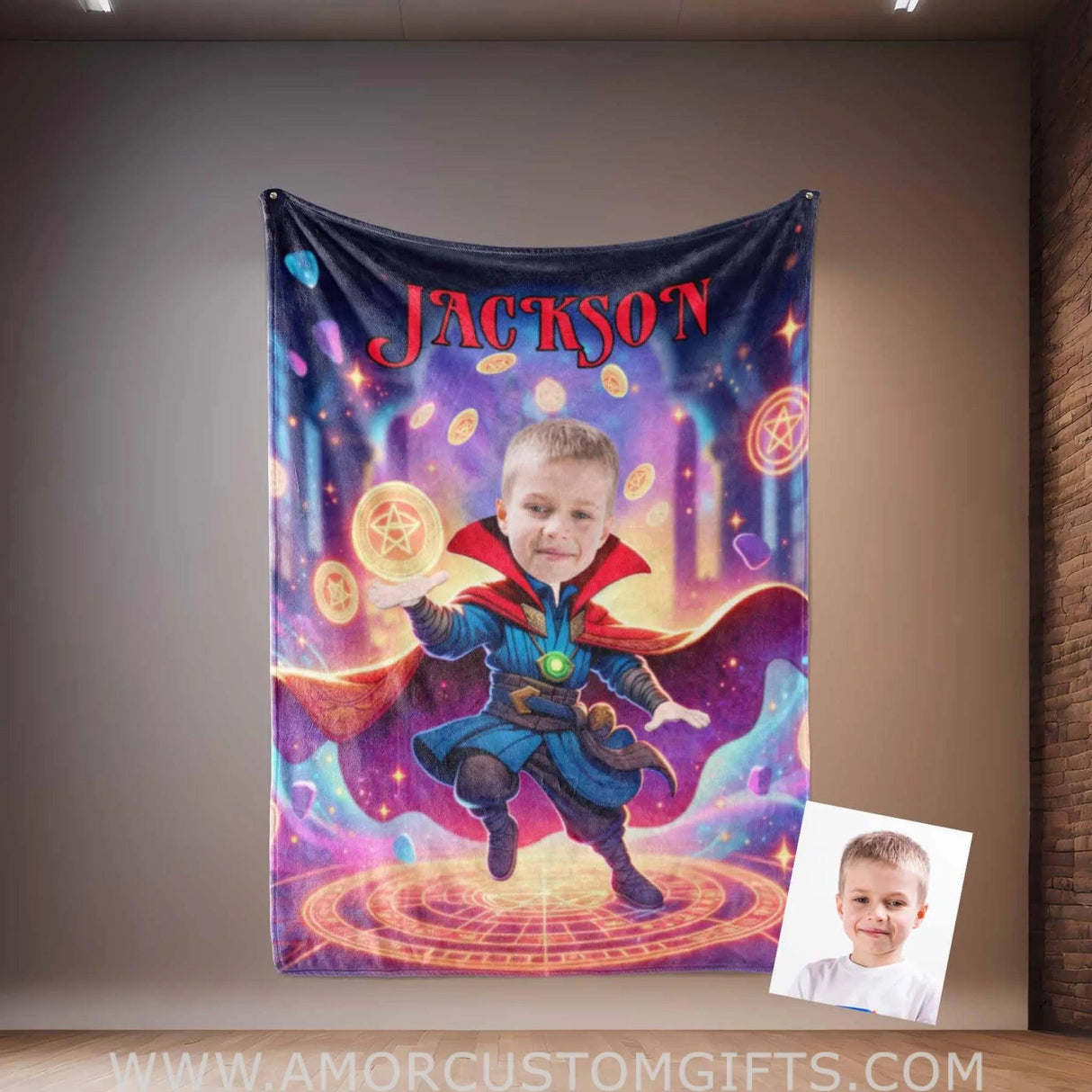 Blankets Personalized Superhero Stranger Boy 3 Blanket | Custom Face & Name Boy Superhero Photo Blanket