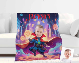 Blankets Personalized Superhero Stranger Boy 3 Blanket | Custom Face & Name Boy Superhero Photo Blanket