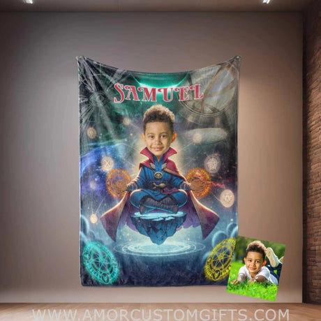 Blankets Personalized Superhero Stranger Boy 4 Blanket | Custom Face & Name Boy Superhero Photo Blanket