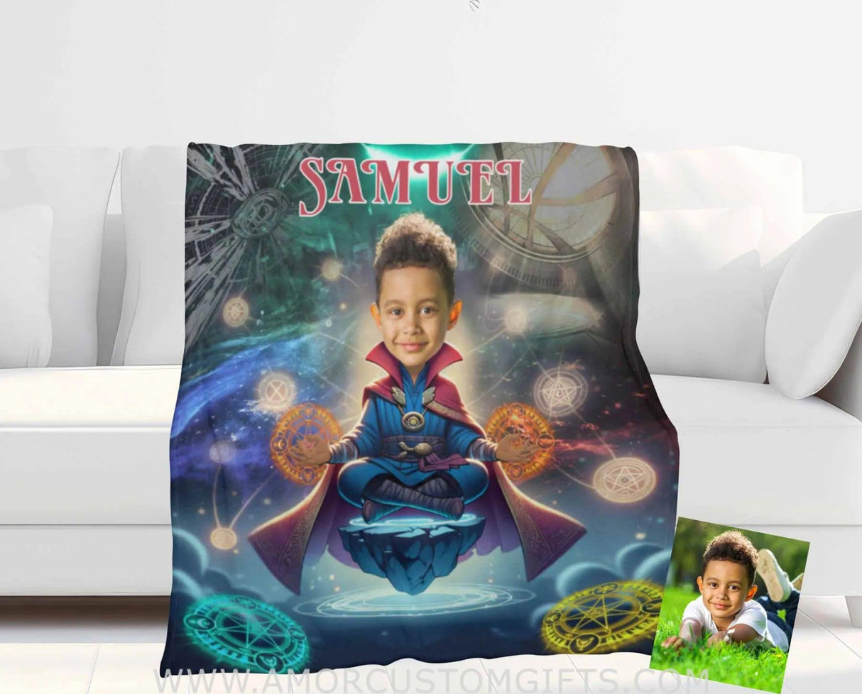 Blankets Personalized Superhero Stranger Boy 4 Blanket | Custom Face & Name Boy Superhero Photo Blanket