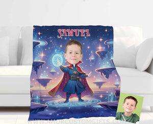 Blankets Personalized Superhero Stranger Boy 5 Blanket | Custom Face & Name Boy Superhero Photo Blanket