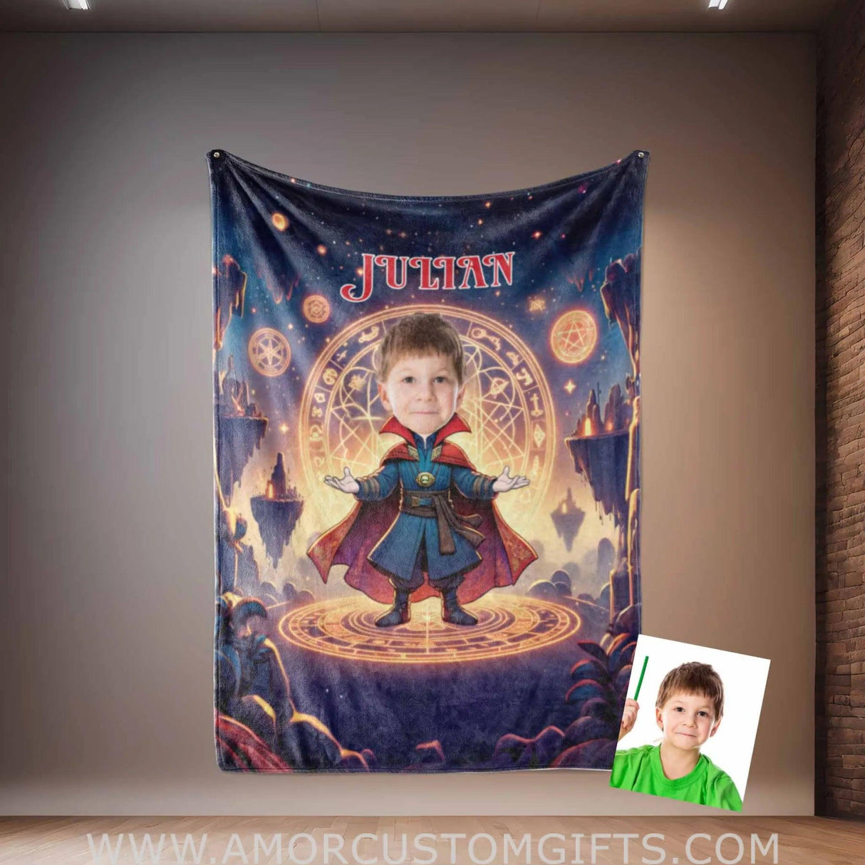 Blankets Personalized Superhero Stranger Boy 6 Blanket | Custom Face & Name Boy Superhero Photo Blanket