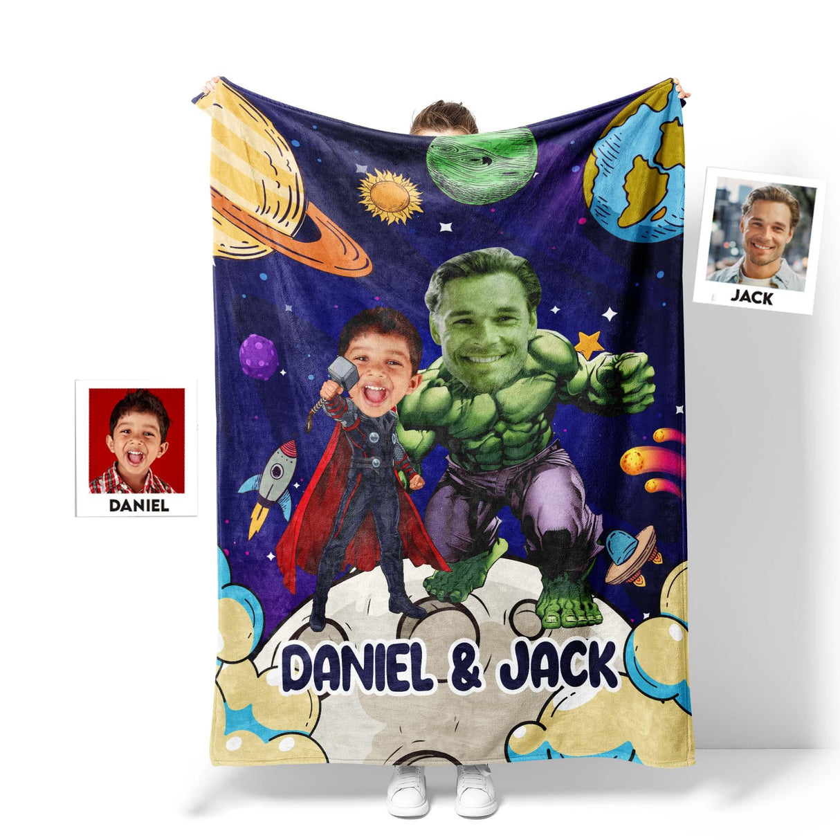 Personalized Superhero Thor And Superhero Green Monster Hero Father Son Blanket | Custom Father&Son Blanket-Blankets-Amor Custom Gifts