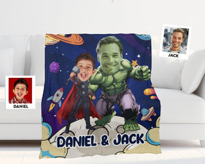 Personalized Superhero Thor And Superhero Green Monster Hero Father Son Blanket | Custom Father&Son Blanket-Blankets-Amor Custom Gifts