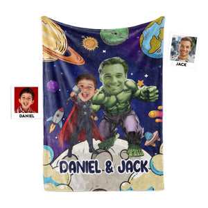 Personalized Superhero Thor And Superhero Green Monster Hero Father Son Blanket | Custom Father&Son Blanket-Blankets-Amor Custom Gifts