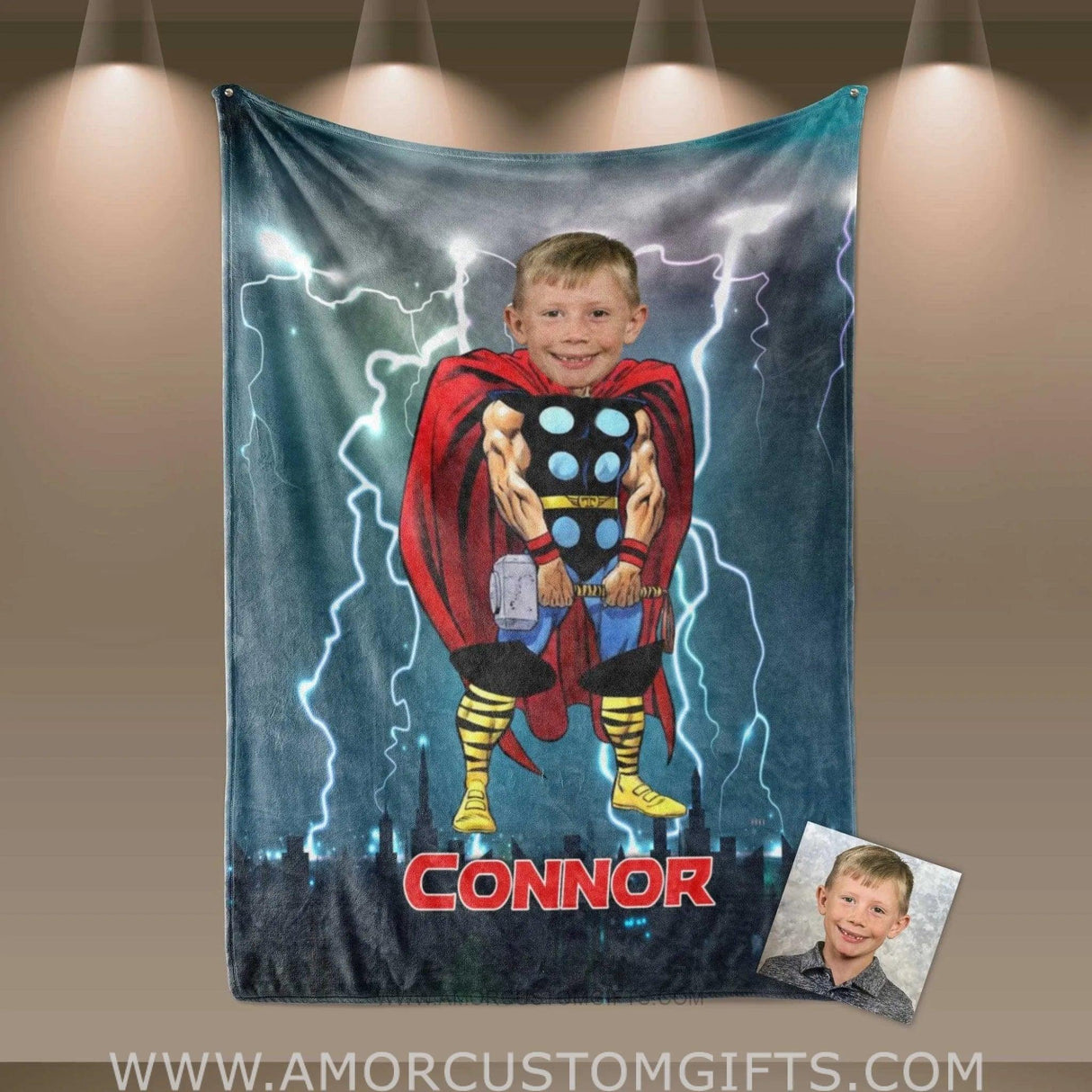 Blankets Personalized Superhero Thunder Thor 5 Boy Blanket | Custom Face & Name Blanket For Boys