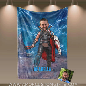 Blankets Personalized Superhero Thunder Thor 6 Boy Blanket | Custom Face & Name Blanket For Boys