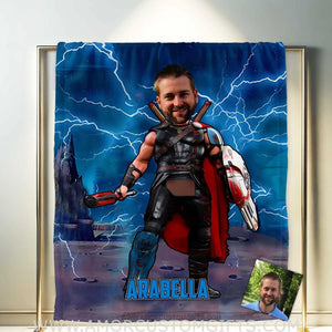 Blankets Personalized Superhero Thunder Thor 6 Boy Blanket | Custom Face & Name Blanket For Boys