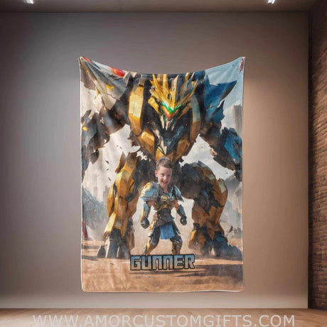 Blankets Personalized Superhero Transform Autobot Dino Robot Blanket | Custom Superhero Boy Blanket