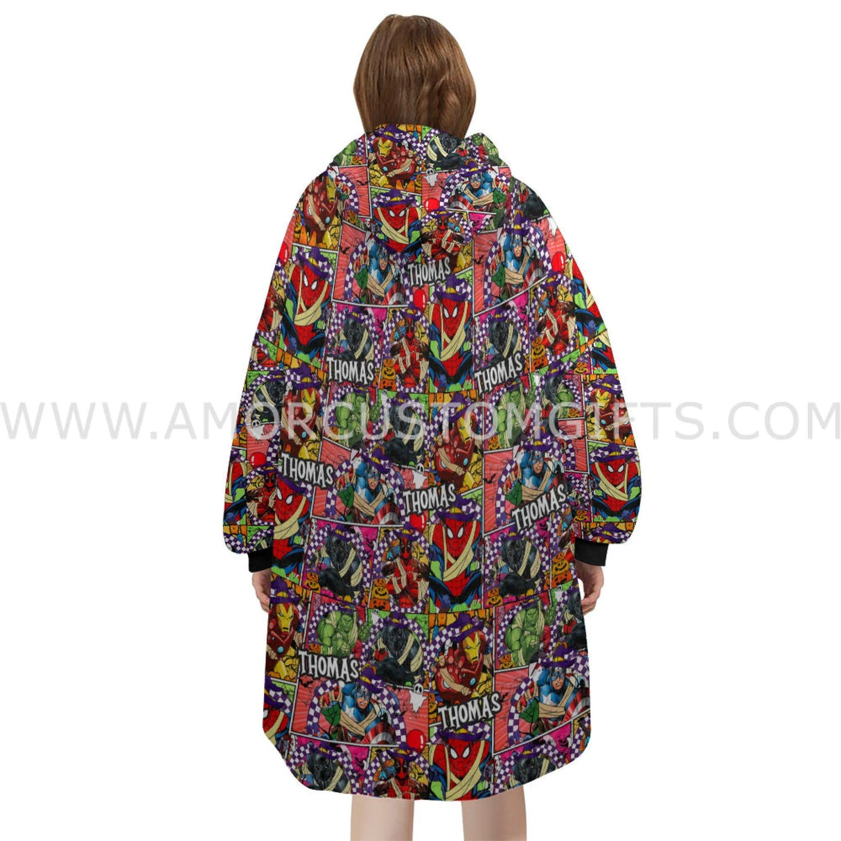 Personalized Superheroes Adventure Halloween Snug Oversized Wearable Hoodie Blanket-Hoodie Blanket-Amor Custom Gifts