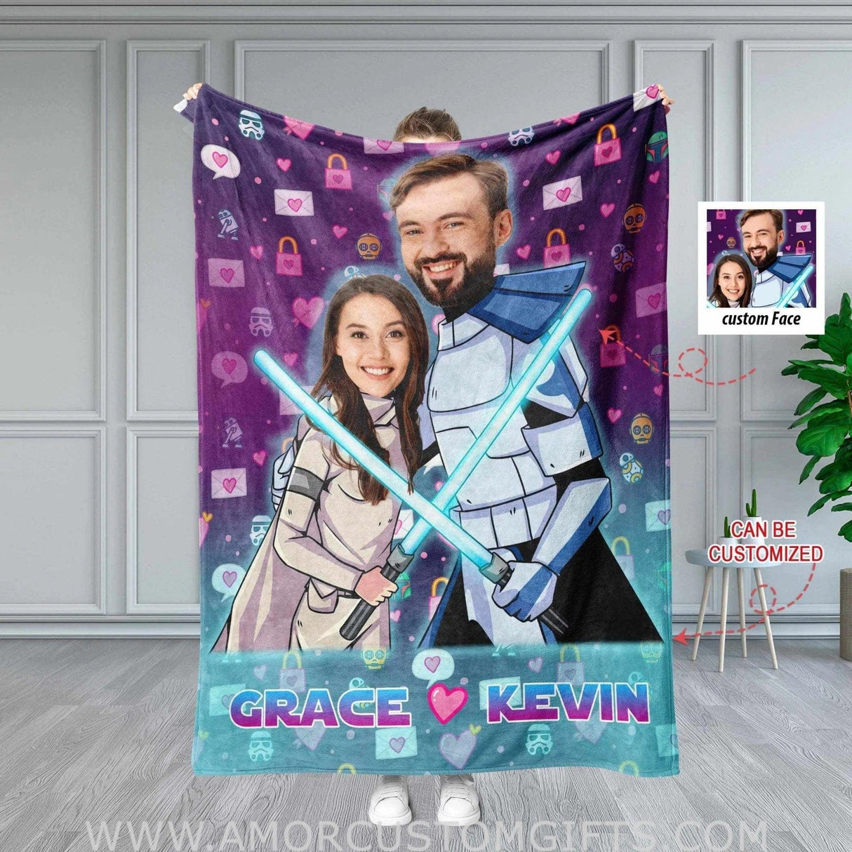 Blankets Personalized Superheroes Couple Blanket | Custom Man Woman Blanket