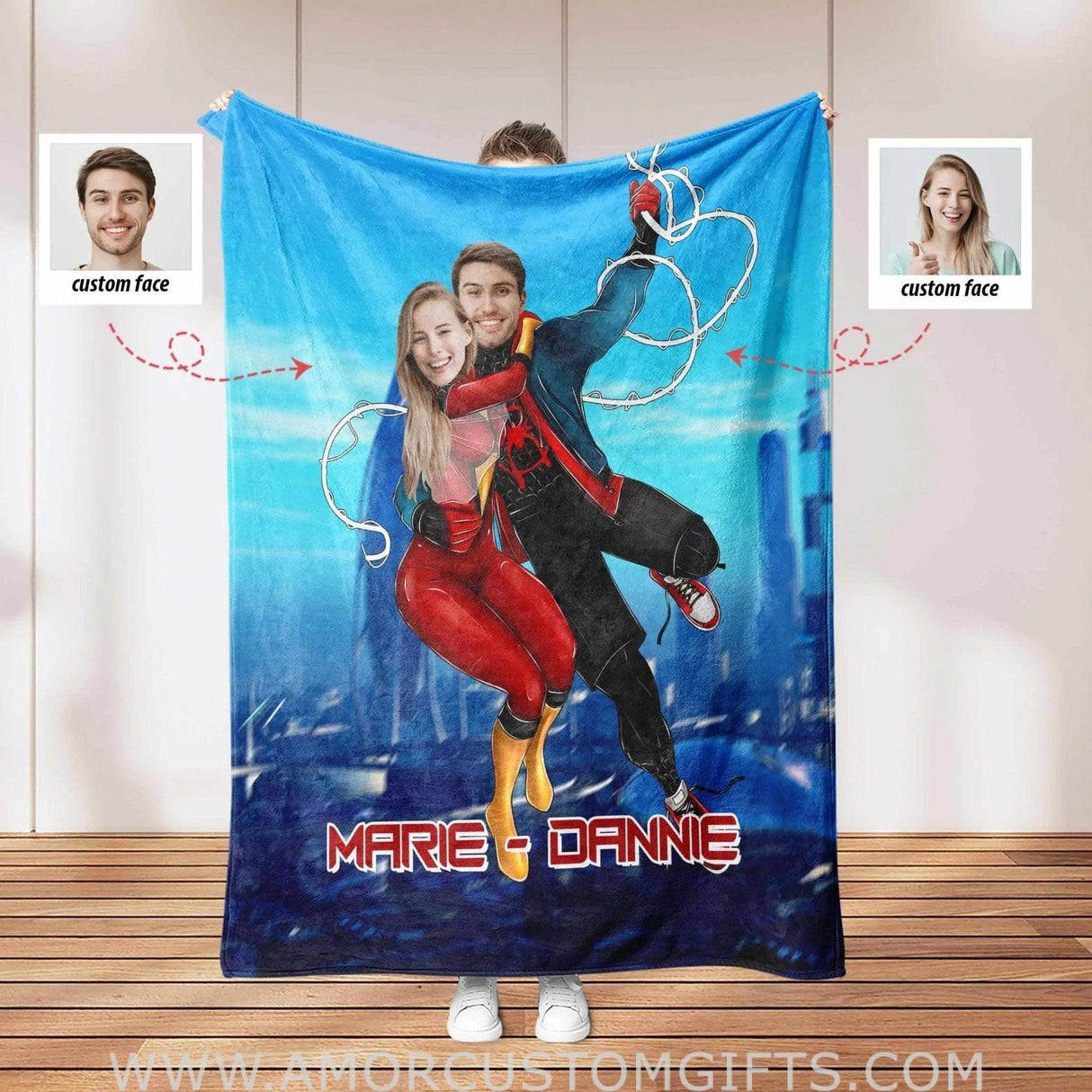 Blankets Personalized Superheroes Couple Blanket | Custom Man Woman Blanket