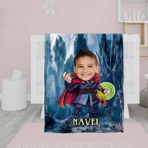 Blankets Personalized Superheroes Dr Strange With Magic Circle Blanket | Custom Face & Name Superhero Blanket For Boys