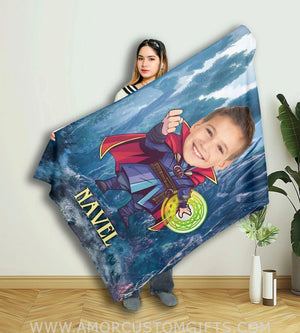 Blankets Personalized Superheroes Dr Strange With Magic Circle Blanket | Custom Face & Name Superhero Blanket For Boys