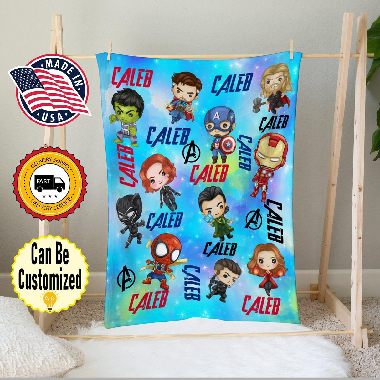 Blankets Personalized Superheroes Friends Chibi Blanket | Custom Name Superhero Chibi Blanket For Kids