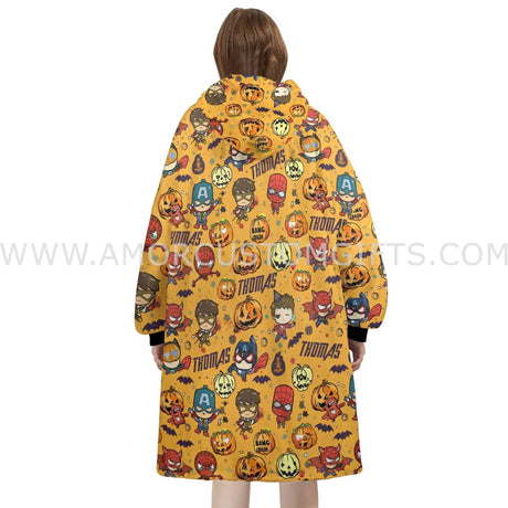 Personalized Superheroes Halloween Orange Snug Oversized Wearable Hoodie Blanket-Hoodie Blanket-Amor Custom Gifts