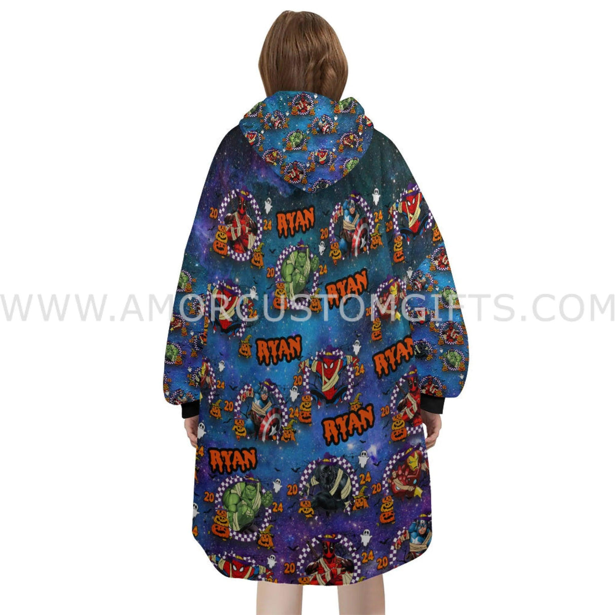 Personalized Superheroes Halloween Snug Oversized Wearable Hoodie Blanket-Hoodie Blanket-Amor Custom Gifts