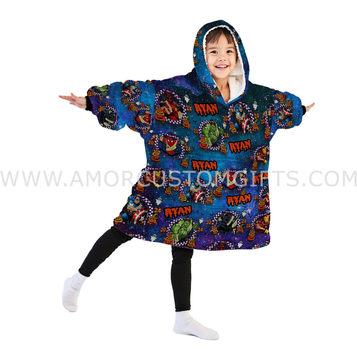 Personalized Superheroes Halloween Snug Oversized Wearable Hoodie Blanket-Hoodie Blanket-Amor Custom Gifts