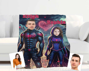 Blankets Personalized Superheroes Spiderman Couple 1 Blanket | Custom Face & Name Couple Blanket