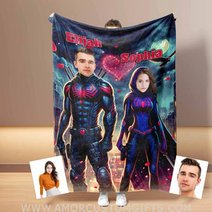 Blankets Personalized Superheroes Spiderman Couple 1 Blanket | Custom Face & Name Couple Blanket