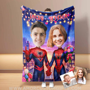 Blankets Personalized Superheroes Spiderman Couple 3 Blanket | Custom Face & Name Couple Blanket