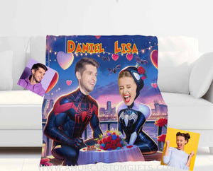 Blankets Personalized Superheroes Spiderman Couple 4 Blanket | Custom Face & Name Couple Blanket