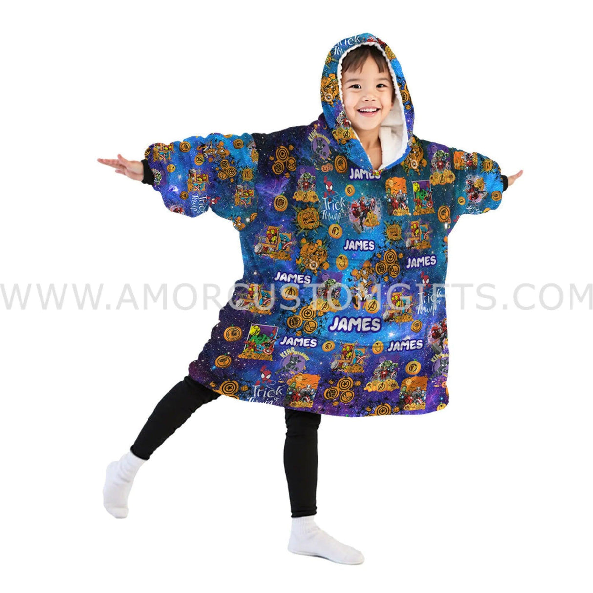 Personalized Superheroes Team Explore Halloween Snug Oversized Wearable Hoodie Blanket-Hoodie Blanket-Amor Custom Gifts