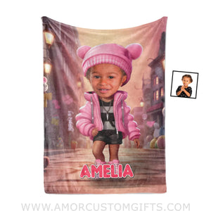 Blankets Personalized Surprise Doll Girl Blanket | Custom Name & Face Girl Blanket