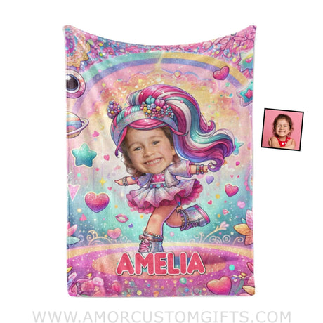 Blankets Personalized Surprise Doll Girl Dancing Blanket | Custom Name & Face Girl Blanket