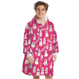 Personalized Sweet Pink Ghost Halloween Snug Oversized Wearable Hoodie Blanket-Hoodie Blanket-Amor Custom Gifts