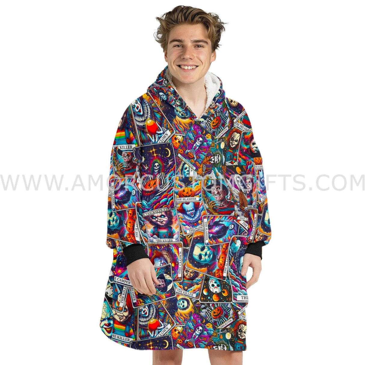 Personalized Tarot Card Halloween Horror Icons Snug Oversized Wearable Hoodie Blanket-Hoodie Blanket-Amor Custom Gifts