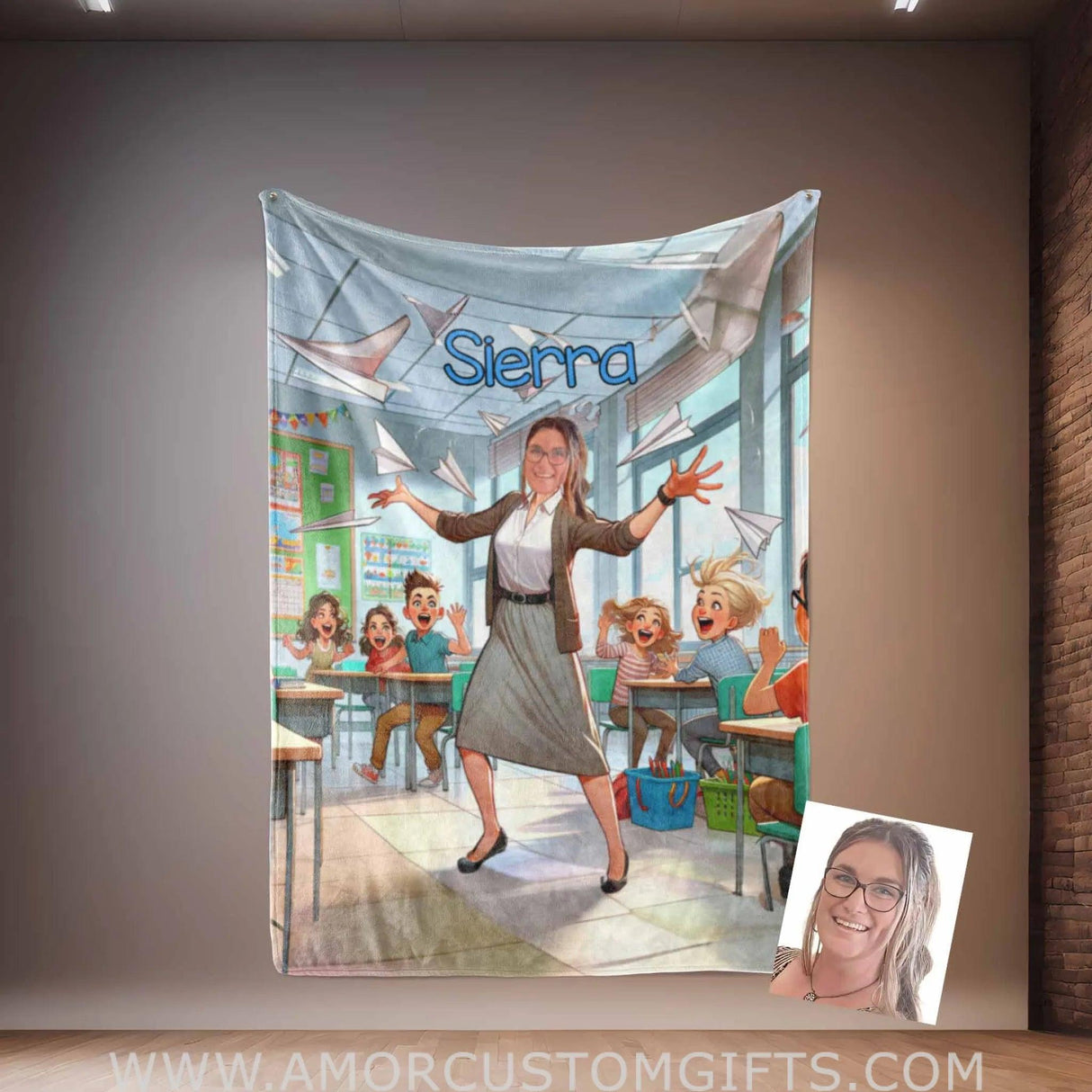 Blankets Personalized Teacher In Happy Class Photo Blanket | Custom Name & Face Girl Blanket