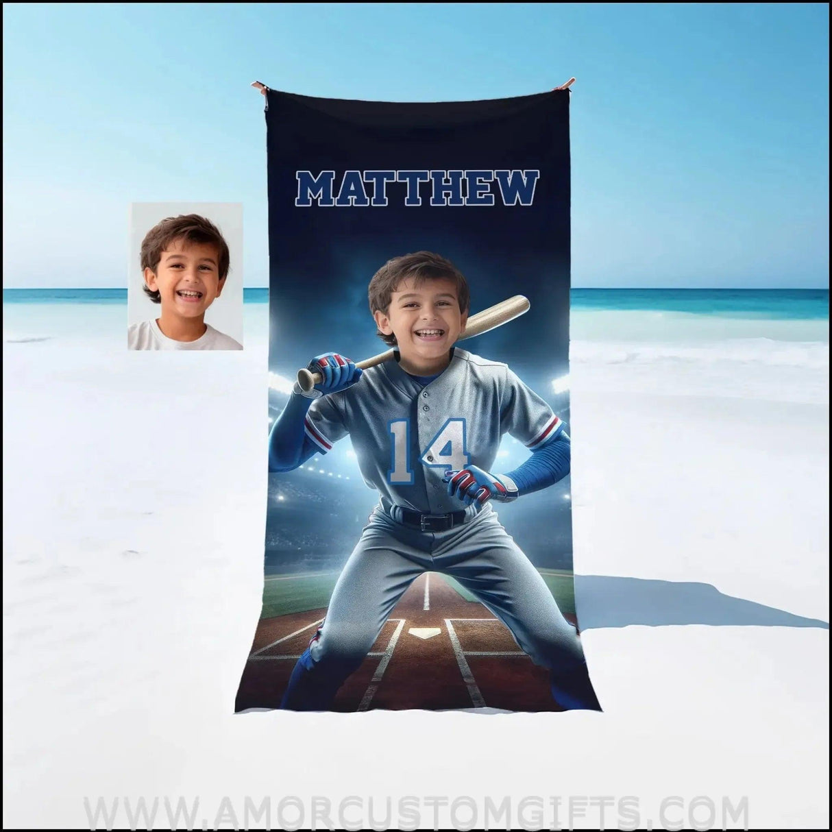 Towels Personalized Texas Baseball Boy Rangers Photo Beach Towel