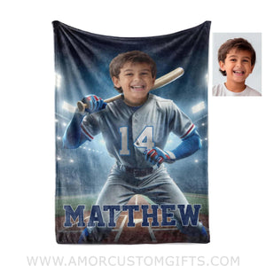 Blankets Personalized MLB Texas Baseball Boy Rangers Photo Blanket | Custom Name & Face Boy Blanket