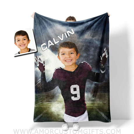 Blankets Personalized NCAA Texas Football Boy A&M Aggies Photo Blanket | Custom Name & Face Boy Blanket