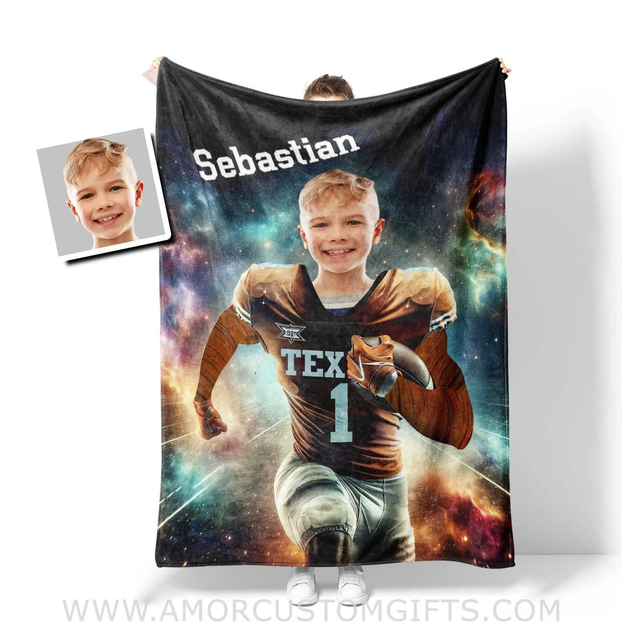 Blankets Personalized NCAA Texas Football Boy Longhorns Photo Blanket | Custom Name & Face Boy Blanket