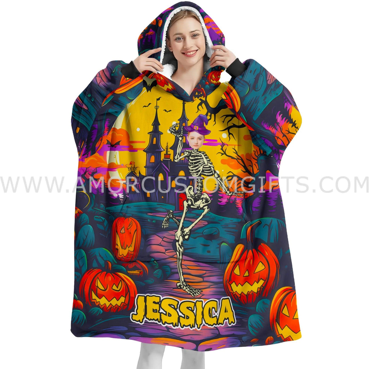 Personalized The Dreamer Skeleton Halloween Snug Oversized Wearable Hoodie Blanket-Hoodie Blanket-Amor Custom Gifts