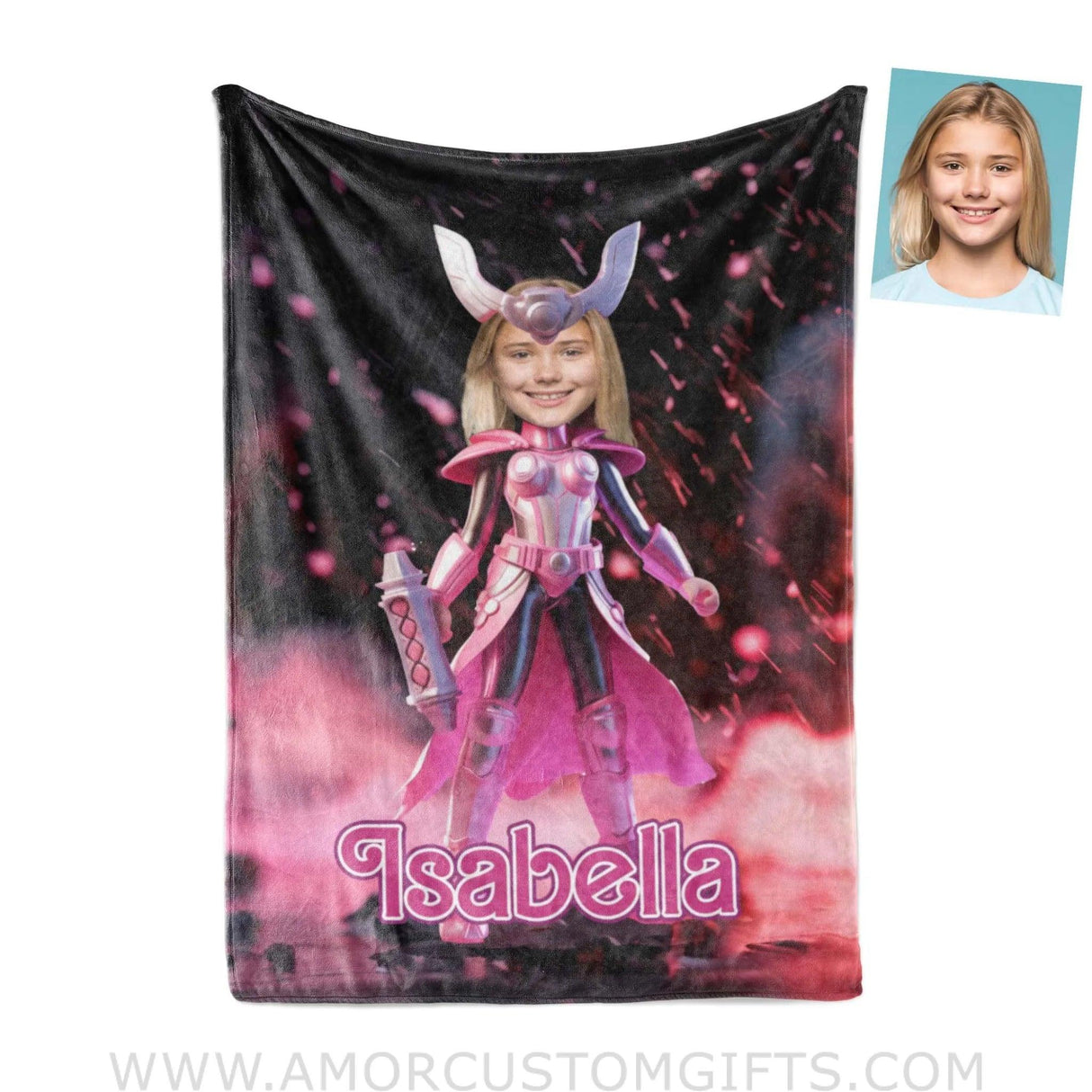 Blankets Personalized Thor Girl Barbie Blanket | Custom Name & Face Girl Blanket