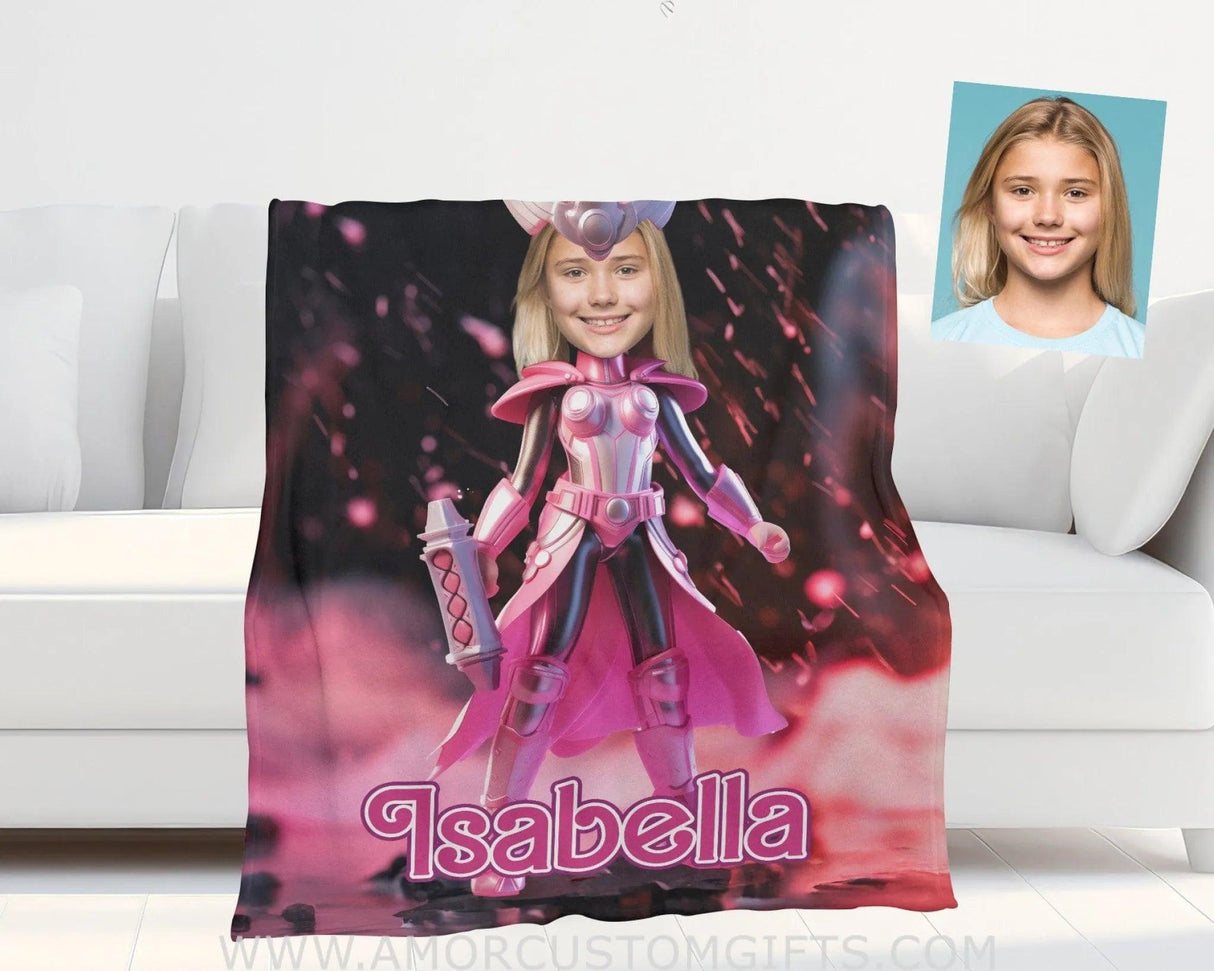 Blankets Personalized Thor Girl Barbie Blanket | Custom Name & Face Girl Blanket