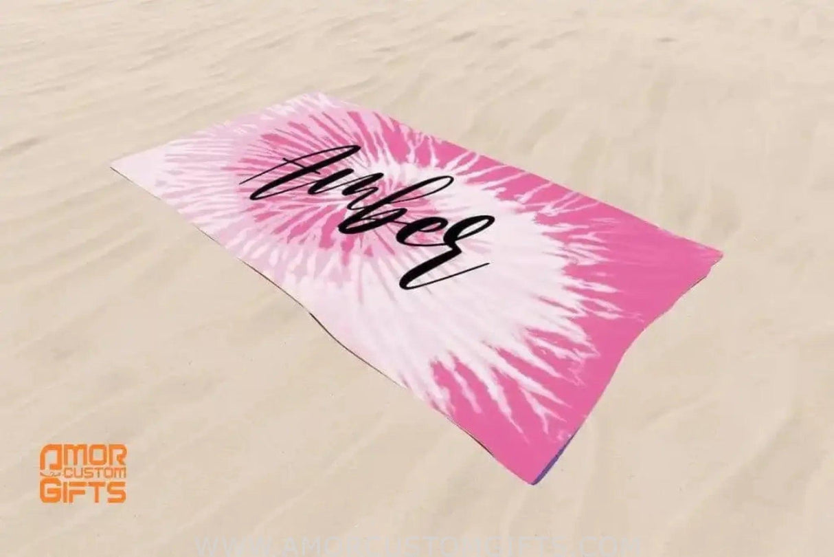 Towels Personalized Tie Dye Beach Towels , Kids Beach Towel with Name, Custom Tie Dye Pool Towels, Gift for Men Women