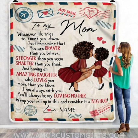 Blanket Personalized to My Mom from Daughter Air Mail blanket, Black Woman African Mom Birthday Mother's Day blanket