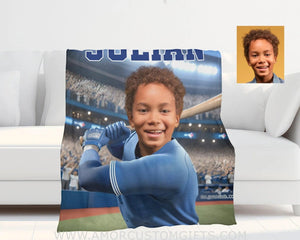 Blankets Personalized MLB Toronto Baseball Boy Blue Jays Photo Blanket | Custom Name & Face Boy Blanket