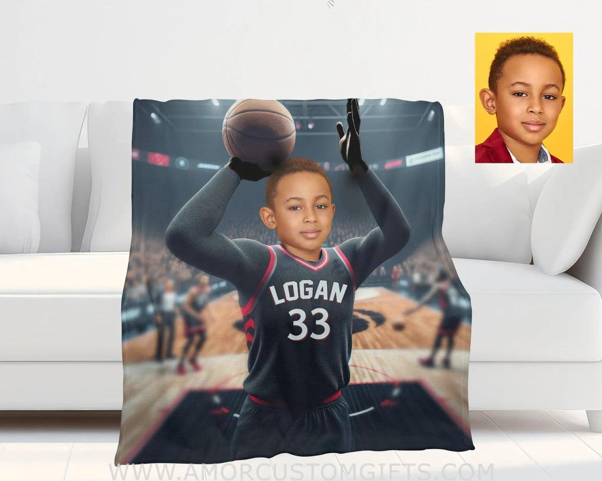 Blankets Personalized NBA Toronto Basketball Boy Raptors Photo Blanket | Custom Name & Face Boy Blanket