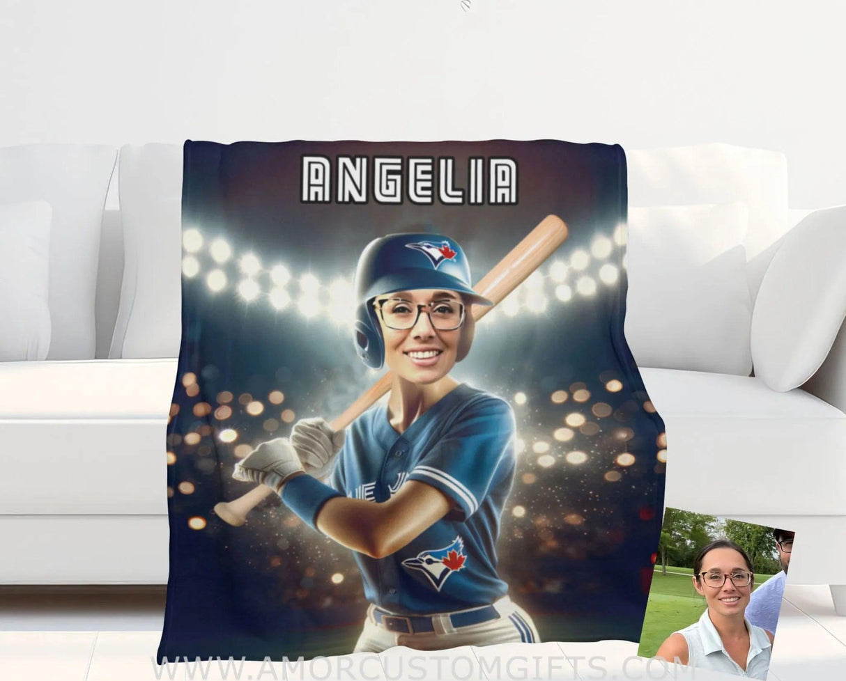 Blankets Personalized Toronto Blue Jays Girl Blanket | Custom Face & Name Girl Blanket