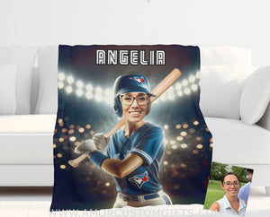 Blankets Personalized Toronto Blue Jays Girl Blanket | Custom Face & Name Girl Blanket