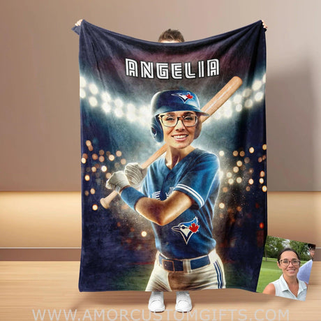 Blankets Personalized Toronto Blue Jays Girl Blanket | Custom Face & Name Girl Blanket