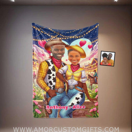 Blankets Personalized Toy Story Couple - Woody Jessie 2 Blanket | Custom Face & Name Couple Blanket